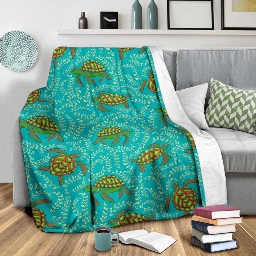 Sea Turtle Pattern Print Design T010 Fleece Blanket