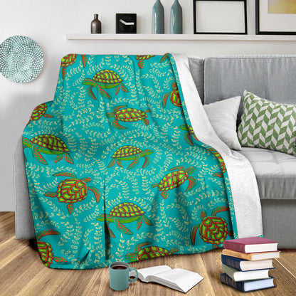 Sea Turtle Pattern Print Design T010 Fleece Blanket