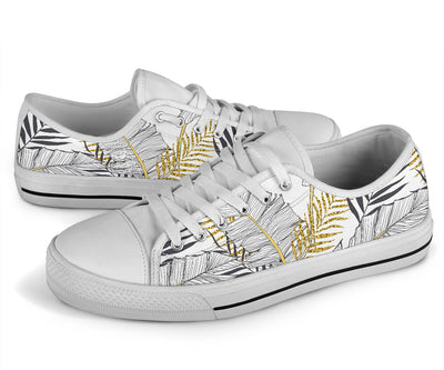 Gold Glitter Tropical Palm Leaves White Bottom Low Top Shoes