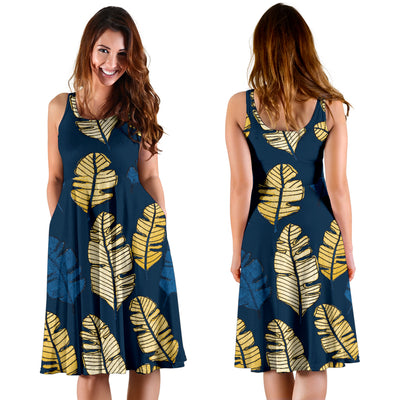 Banana Leaf Pattern Print Design BL09 Midi Dress