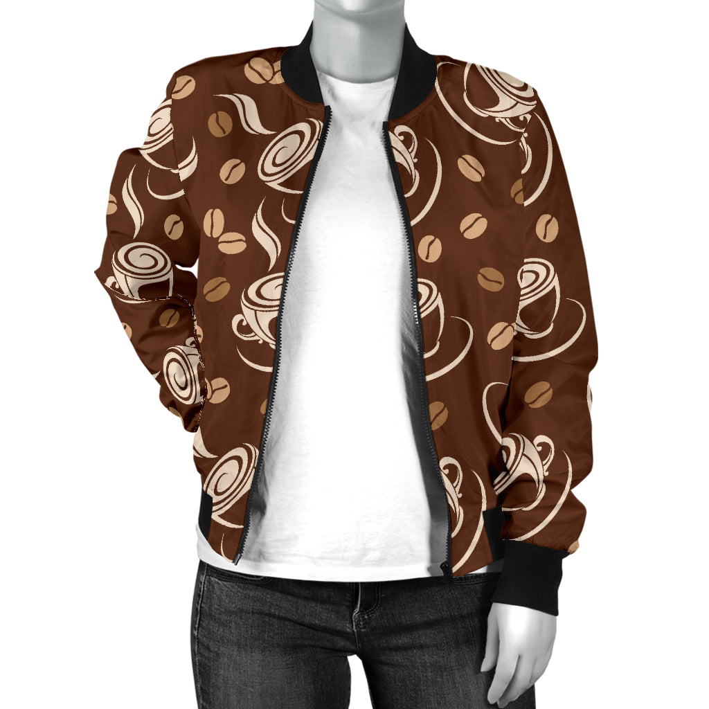 Coffee Pattern Print Design 03 Women's Bomber Jacket