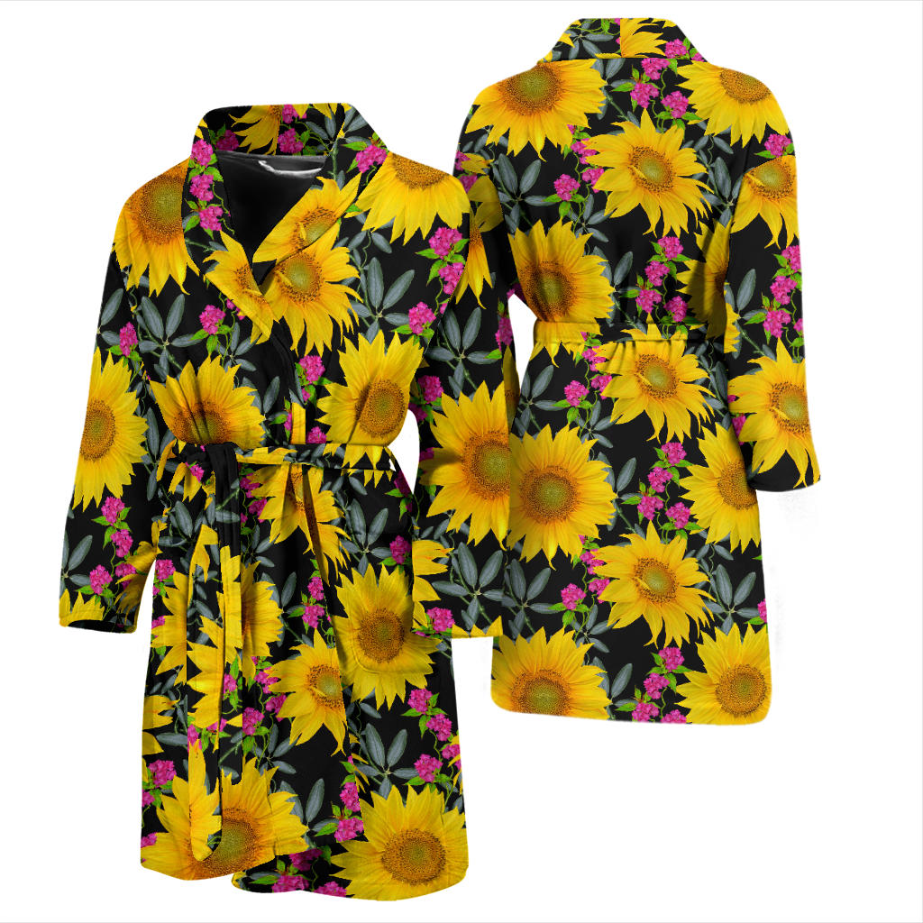 Sunflower Pattern Print Design SF014 Men Bathrobe