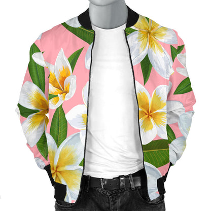 White Plumeria Pattern Print Design PM011 Men Bomber Jacket
