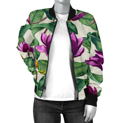 Magnolia Pattern Print Design MAG07 Women Bomber Jacket
