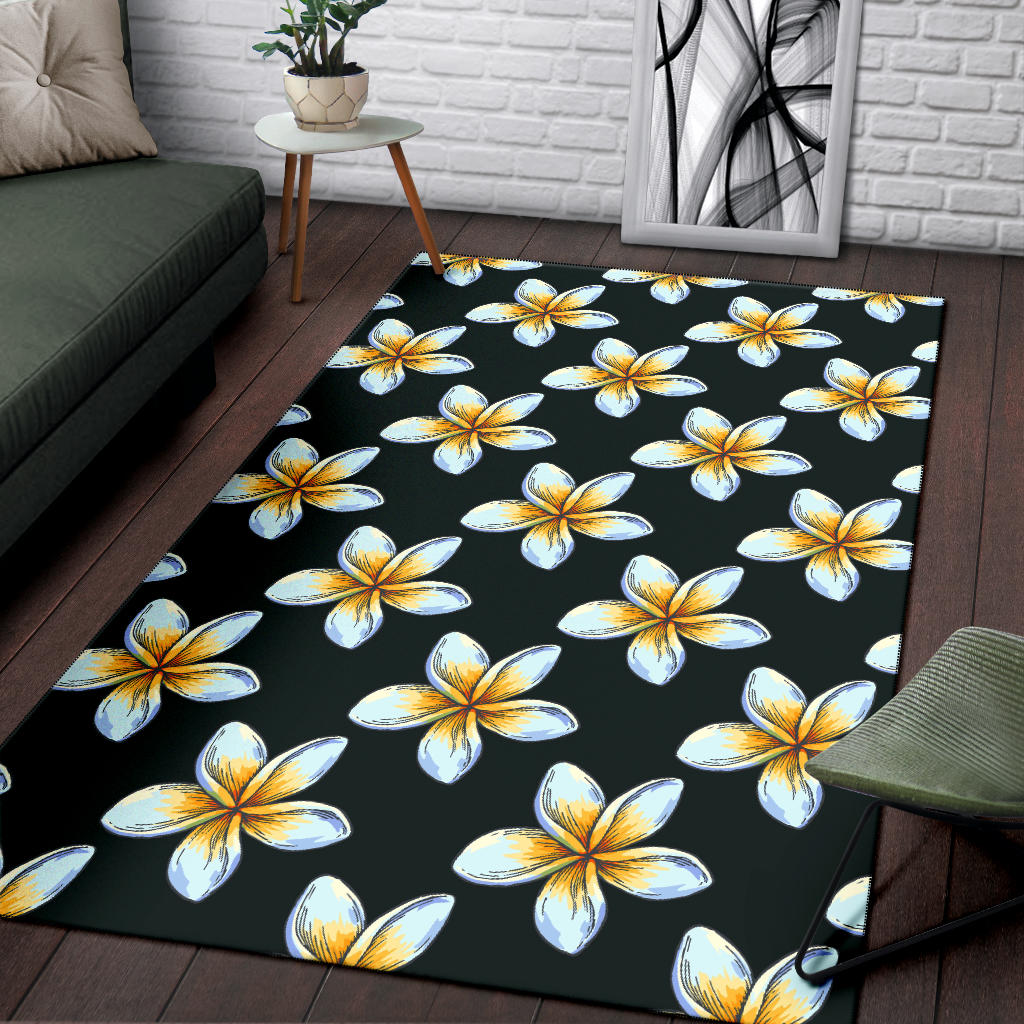 White Plumeria Pattern Print Design PM022 Area Rugs