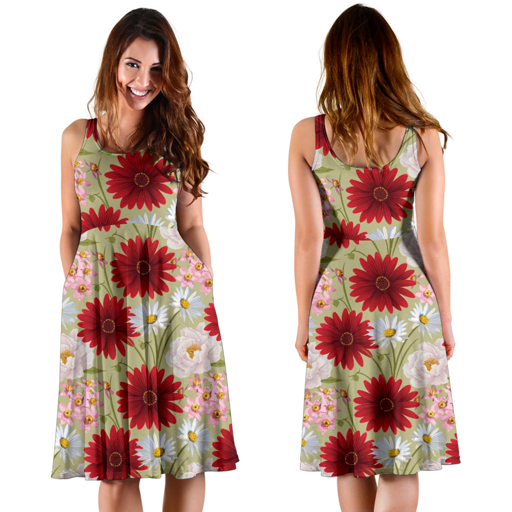 Gerberas Pattern Print Design GB07 Midi Dress