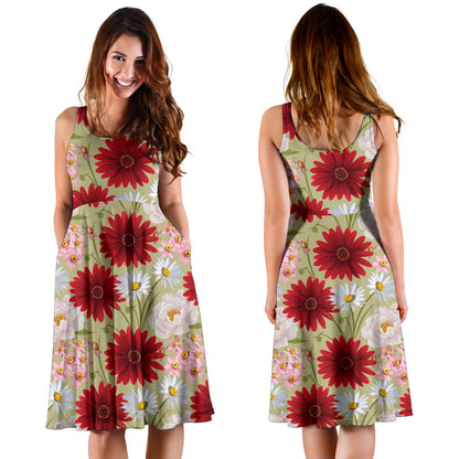Gerberas Pattern Print Design GB07 Midi Dress