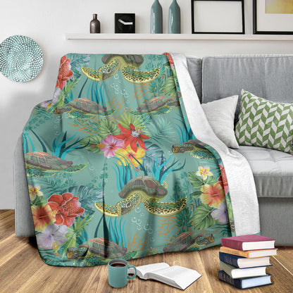 Sea Turtle Pattern Print Design T012 Fleece Blanket