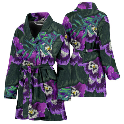 Pansy Pattern Print Design PS07 Women Bathrobe