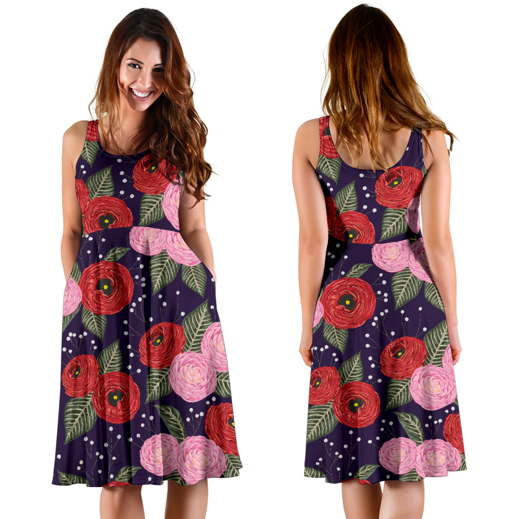Camellia Pattern Print Design CM02 Midi Dress