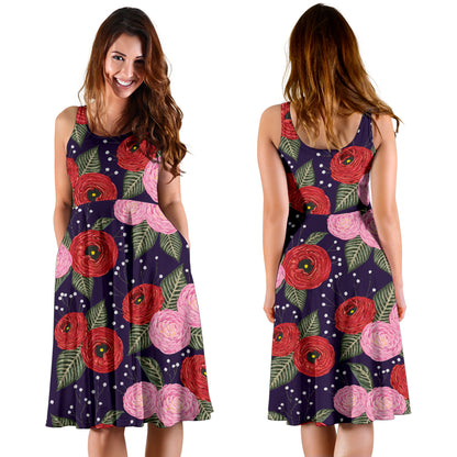 Camellia Pattern Print Design CM02 Midi Dress