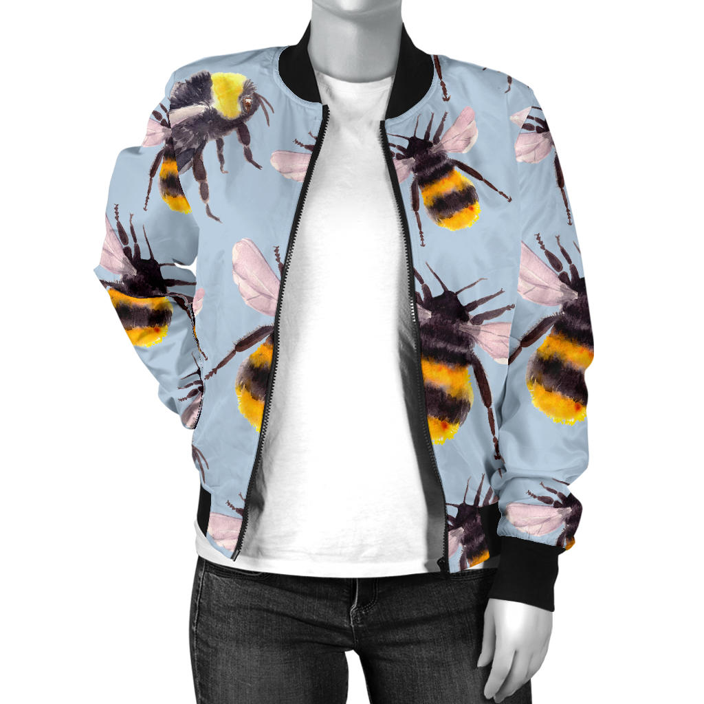 Bee Pattern Print Design BEE08 Women Bomber Jacket