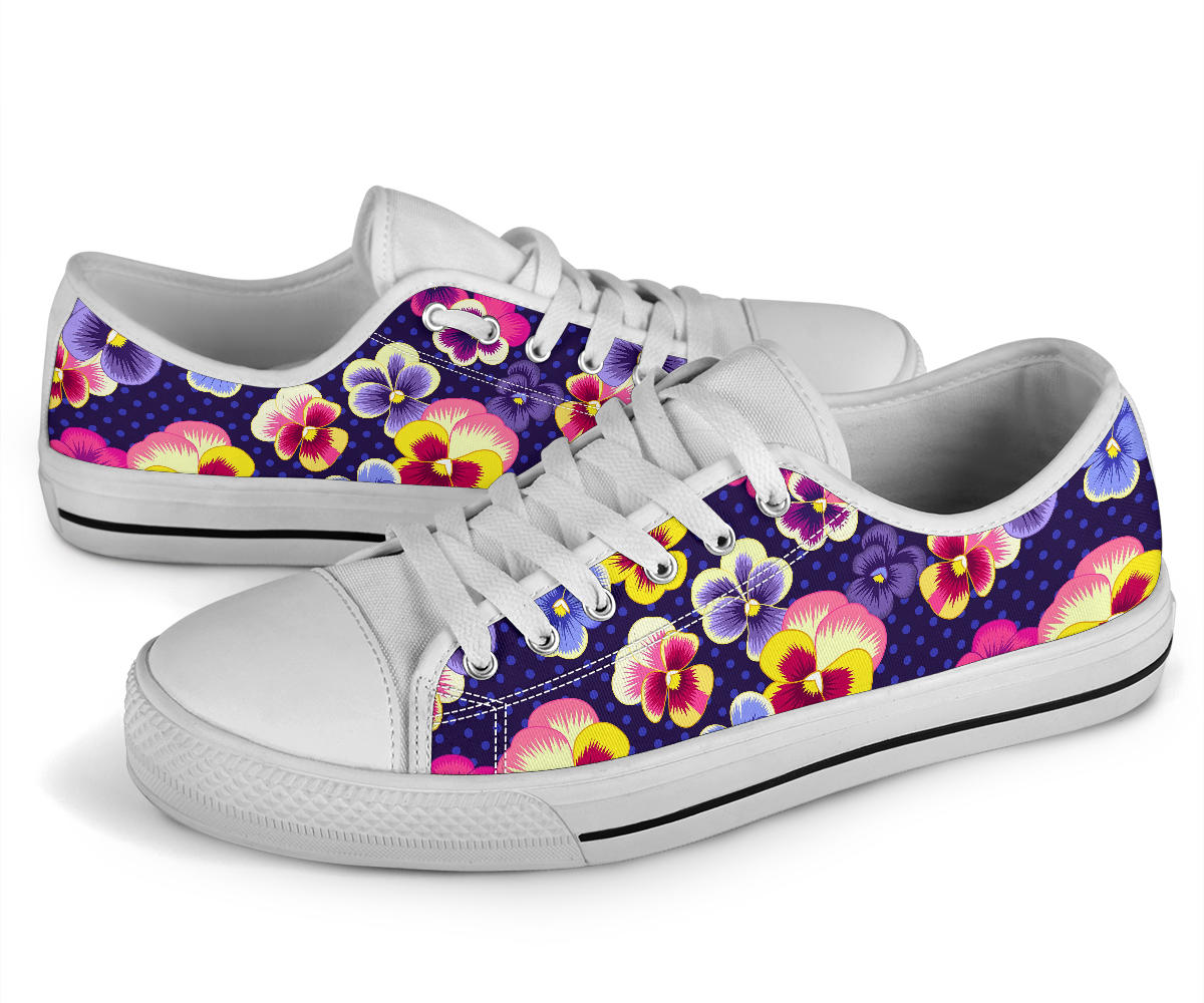 Pansy Pattern Print Design PS04 White Bottom Low Top Shoes