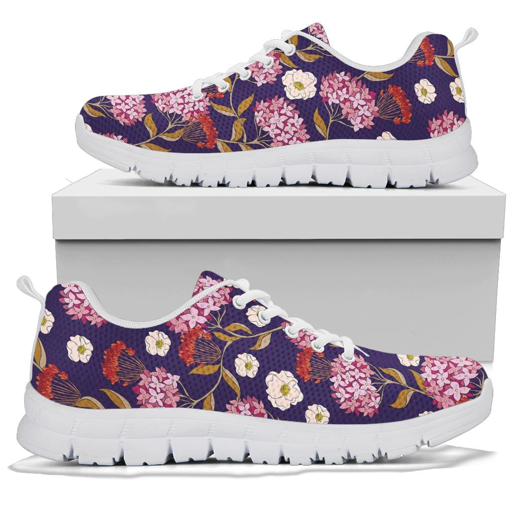 Hydrangea Pattern Print Design HD010 Sneakers White Bottom Shoes
