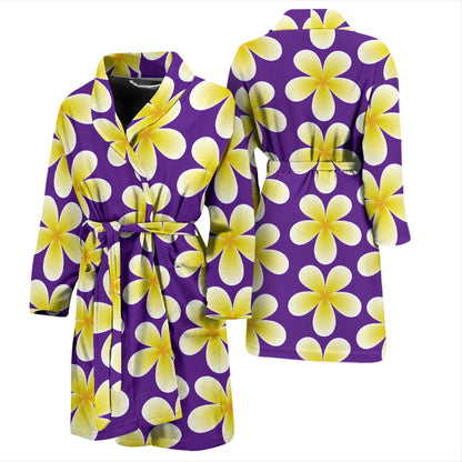 Yellow Plumeria Pattern Print Design PM05 Men Bathrobe