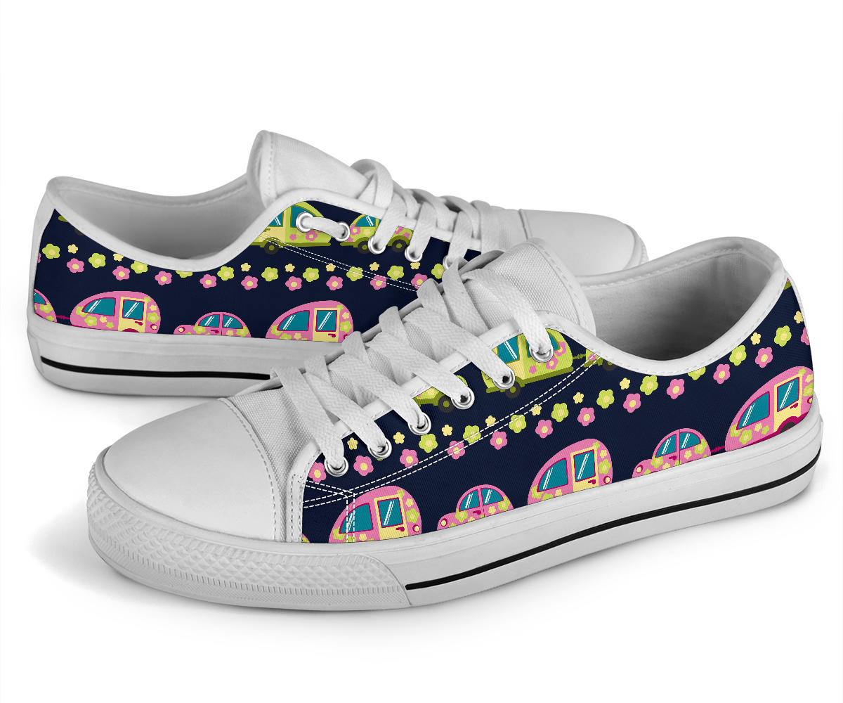 Camper Cute Camping Design No 3 Print White Bottom Low Top Shoes