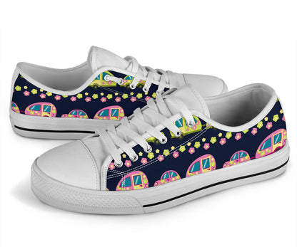 Camper Cute Camping Design No 3 Print White Bottom Low Top Shoes