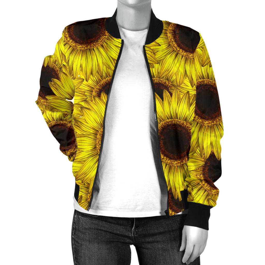 Sunflower Pattern Print Design SF011 Women Bomber Jacket
