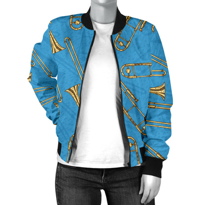 Trombone Pattern Print Design 01 Women's Bomber Jacket