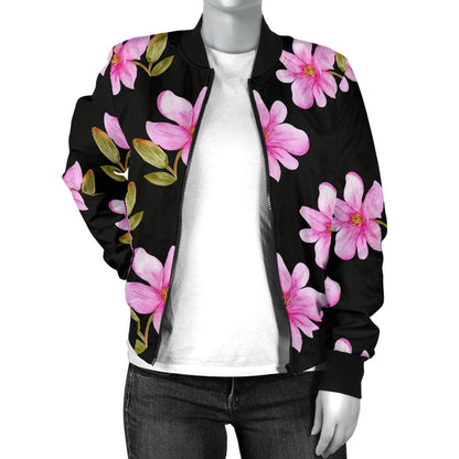 Magnolia Pattern Print Design MAG06 Women Bomber Jacket