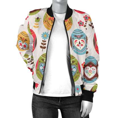 Easter Eggs Pattern Print Design RB011 Women Bomber Jacket