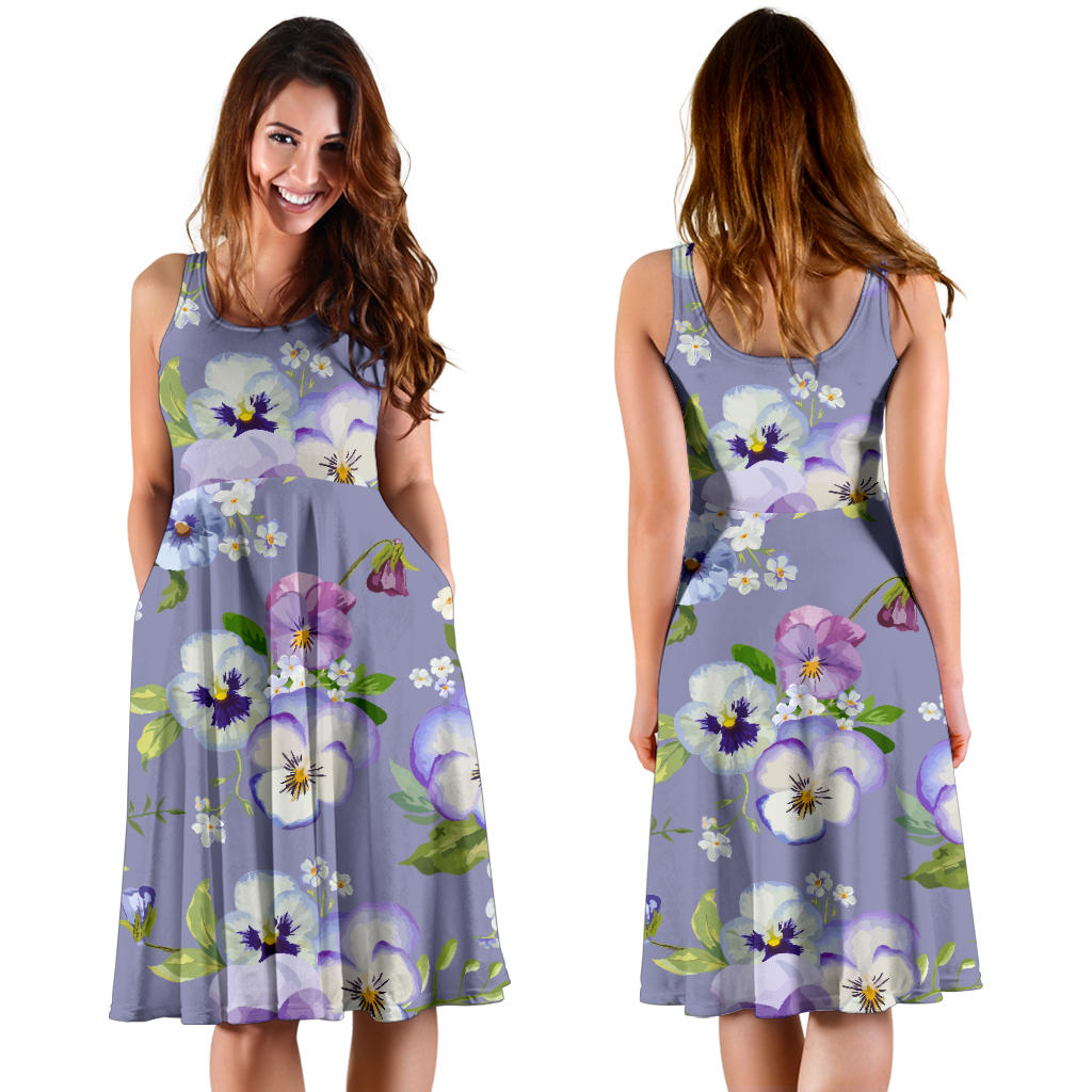 Pansy Pattern Print Design PS05 Midi Dress