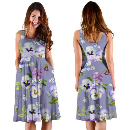Pansy Pattern Print Design PS05 Midi Dress