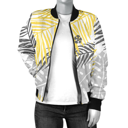 Palm Leaves Pattern Print Design PL012 Women Bomber Jacket