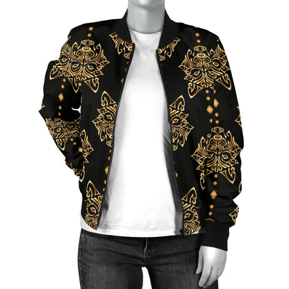 Aztec Wolf Pattern Print Design 04 Women's Bomber Jacket