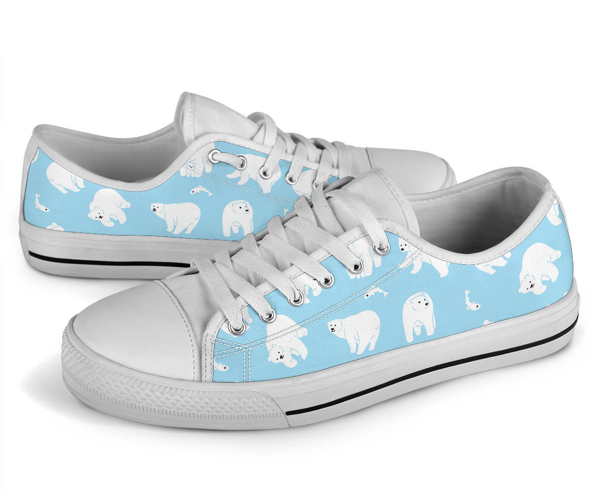 Polar Bear Pattern Print Design PB01 White Bottom Low Top Shoes