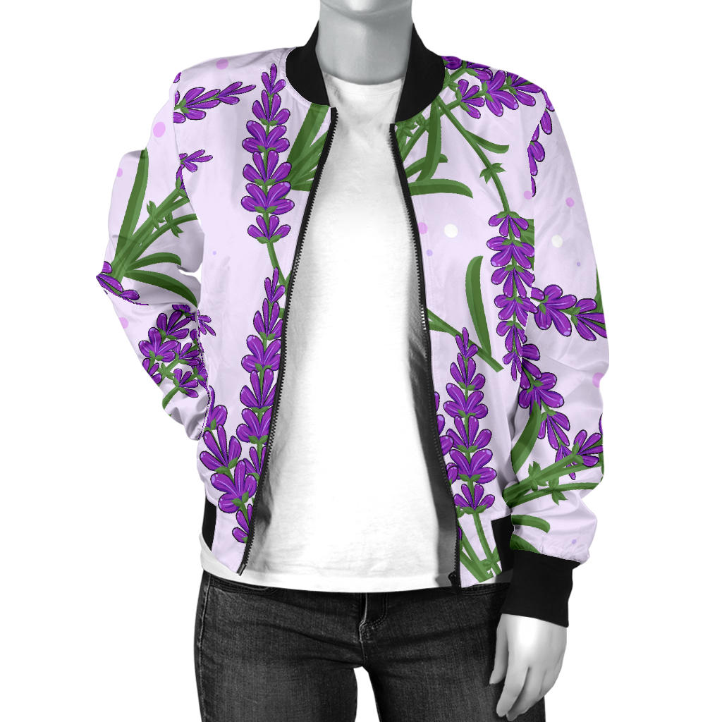 Lavender Pattern Print Design LV02 Women Bomber Jacket