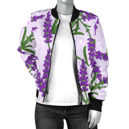 Lavender Pattern Print Design LV02 Women Bomber Jacket