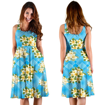 Yellow Plumeria Design Print Pattern Midi Dress