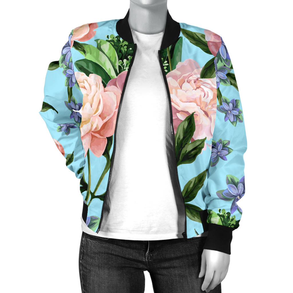 Peony Pattern Print Design PE02 Women Bomber Jacket