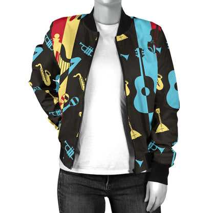 Jazz Pattern Print Design 02 Women's Bomber Jacket