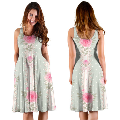 Rose Pattern Print Design RO016 Midi Dress