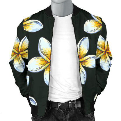 White Plumeria Pattern Print Design PM022 Men Bomber Jacket