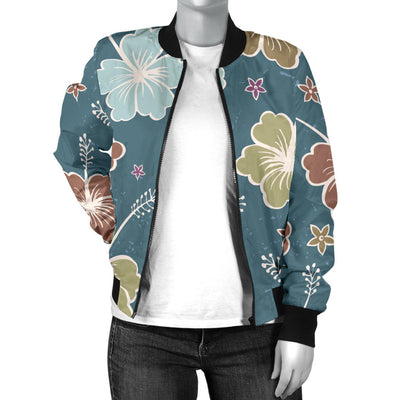 Hibiscus Pattern Print Design HB033 Women Bomber Jacket