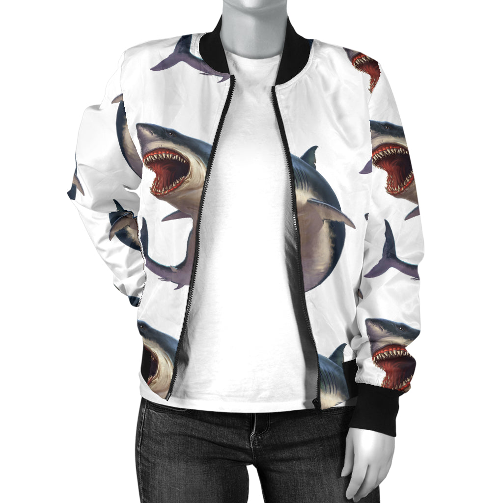 Great White Shark Pattern Print Design 03 Women's Bomber Jacket