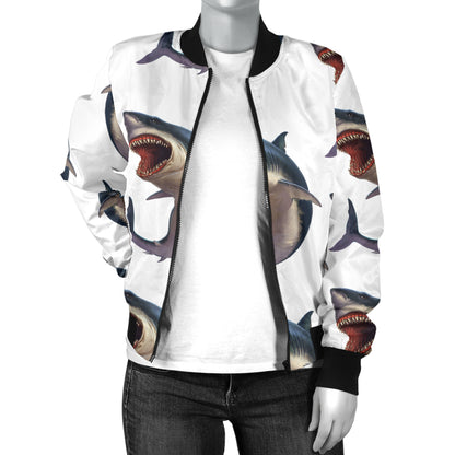 Great White Shark Pattern Print Design 03 Women's Bomber Jacket