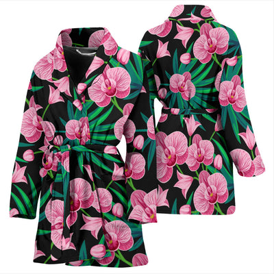 Orchid Pink Pattern Print Design OR06 Women Bathrobe