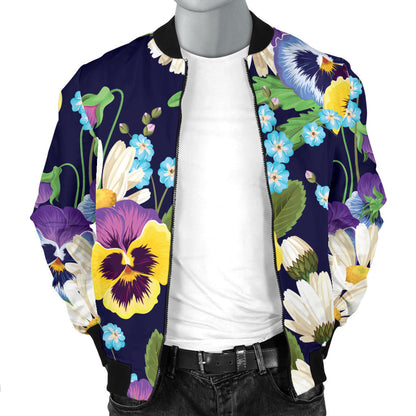 Pansy Pattern Print Design PS03 Men Bomber Jacket
