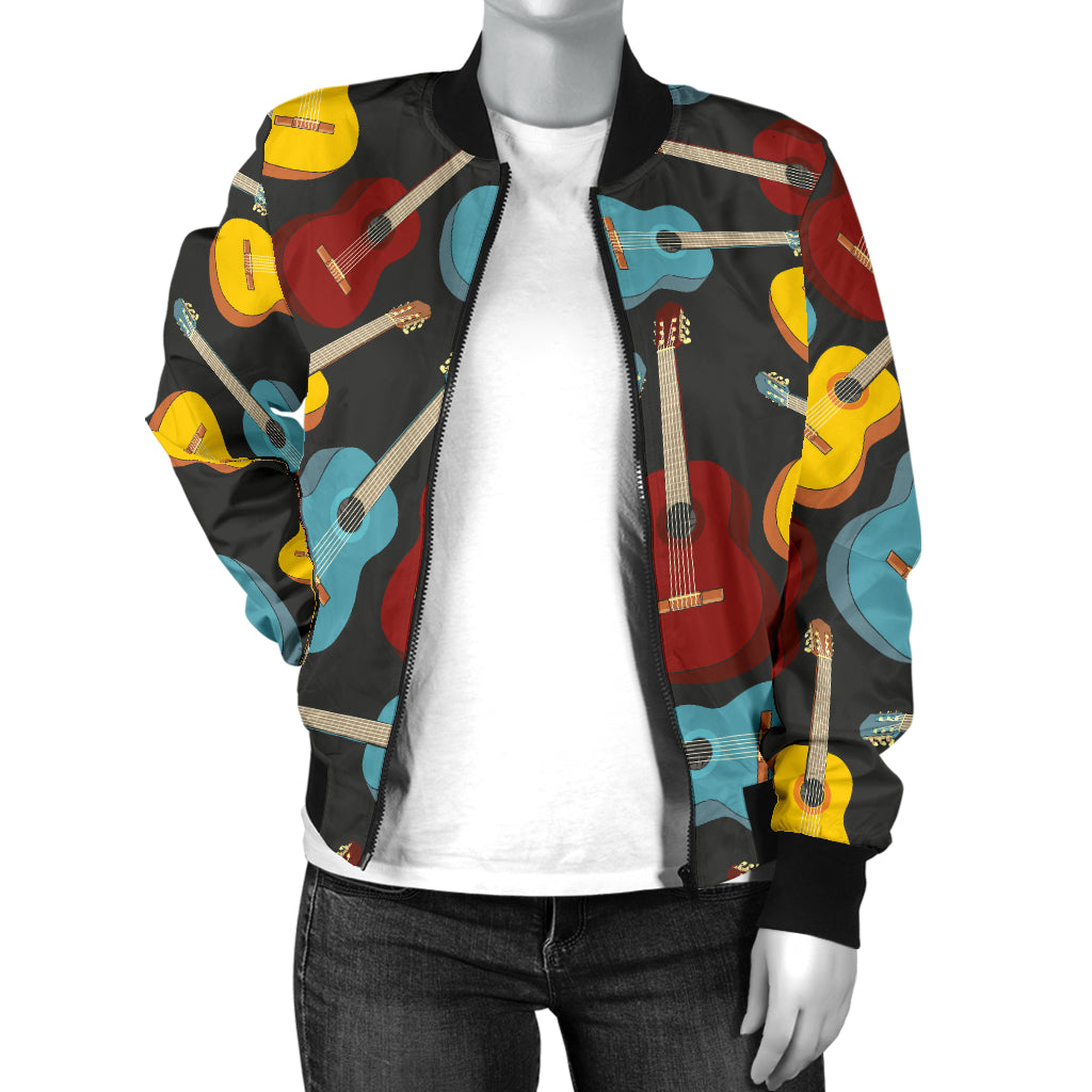Acoustic Guitar Pattern Print Design 01 Women's Bomber Jacket