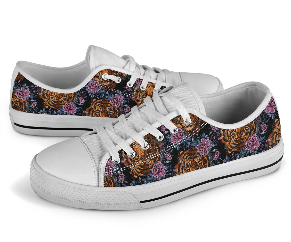Tiger Head Floral White Bottom Low Top Shoes