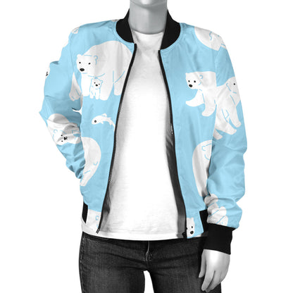 Polar Bear Pattern Print Design PB01 Women Bomber Jacket