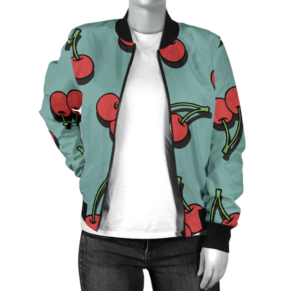 Cherry Pattern Print Design CH03 Women Bomber Jacket