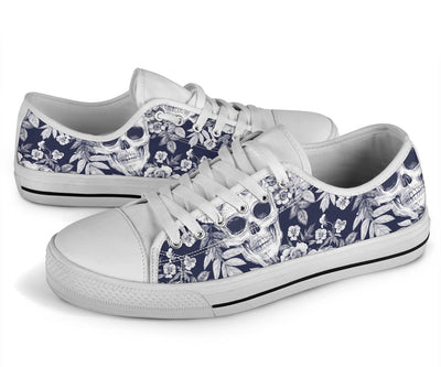 Skull Floral Beautiful White Bottom Low Top Shoes