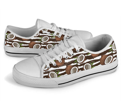 Coconut Pattern Print Design CN04 White Bottom Low Top Shoes