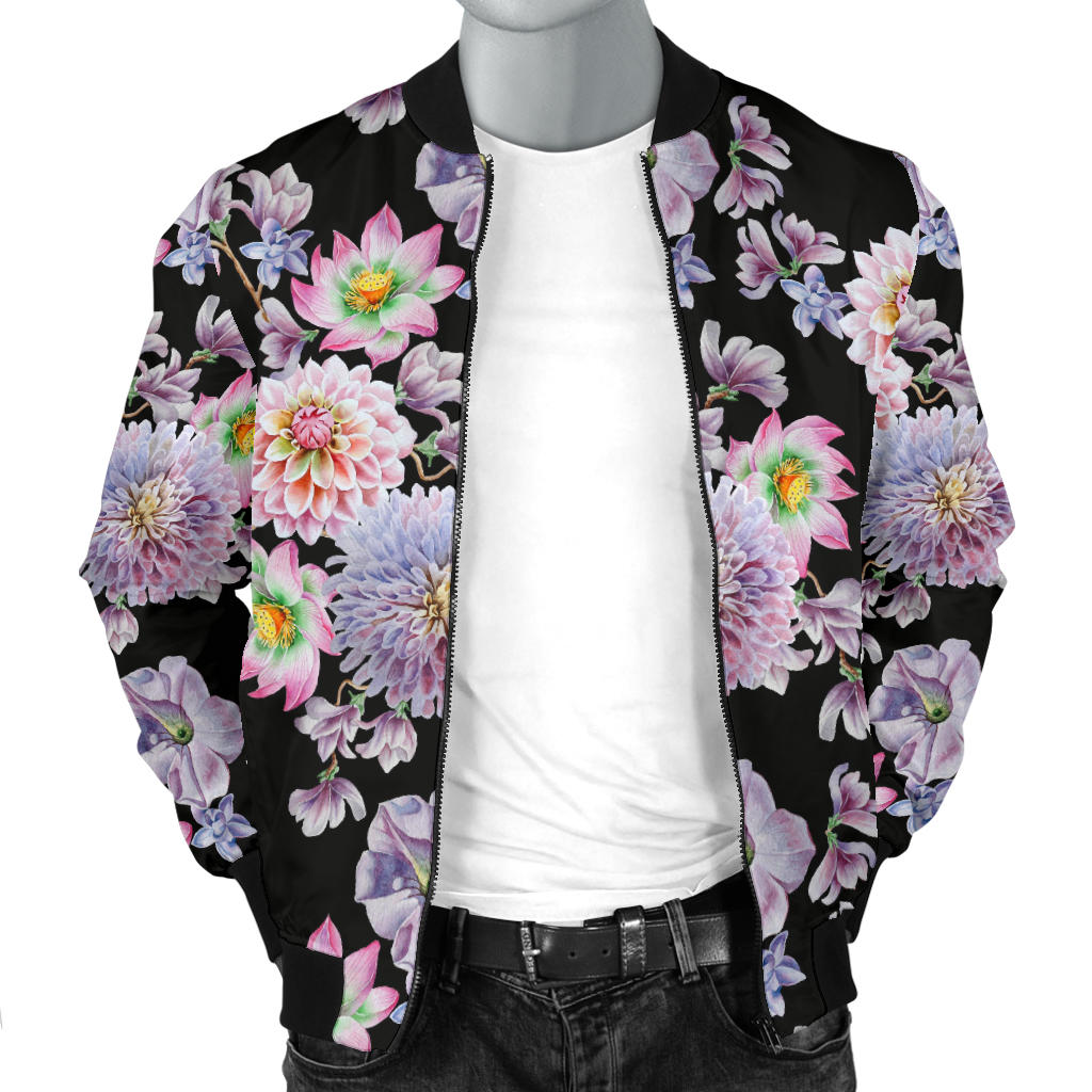 Dahlia Pattern Print Design DH012 Men Bomber Jacket