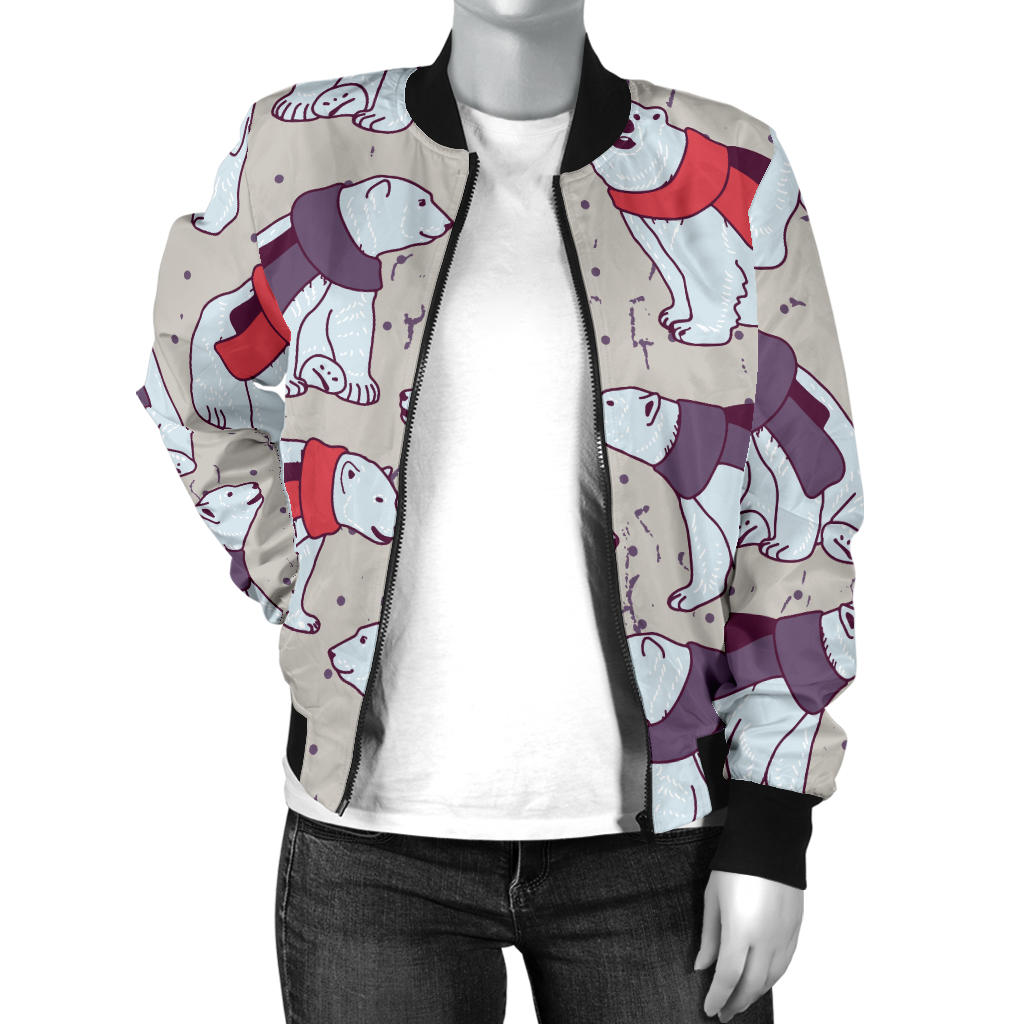 Polar Bear Pattern Print Design PB04 Women Bomber Jacket